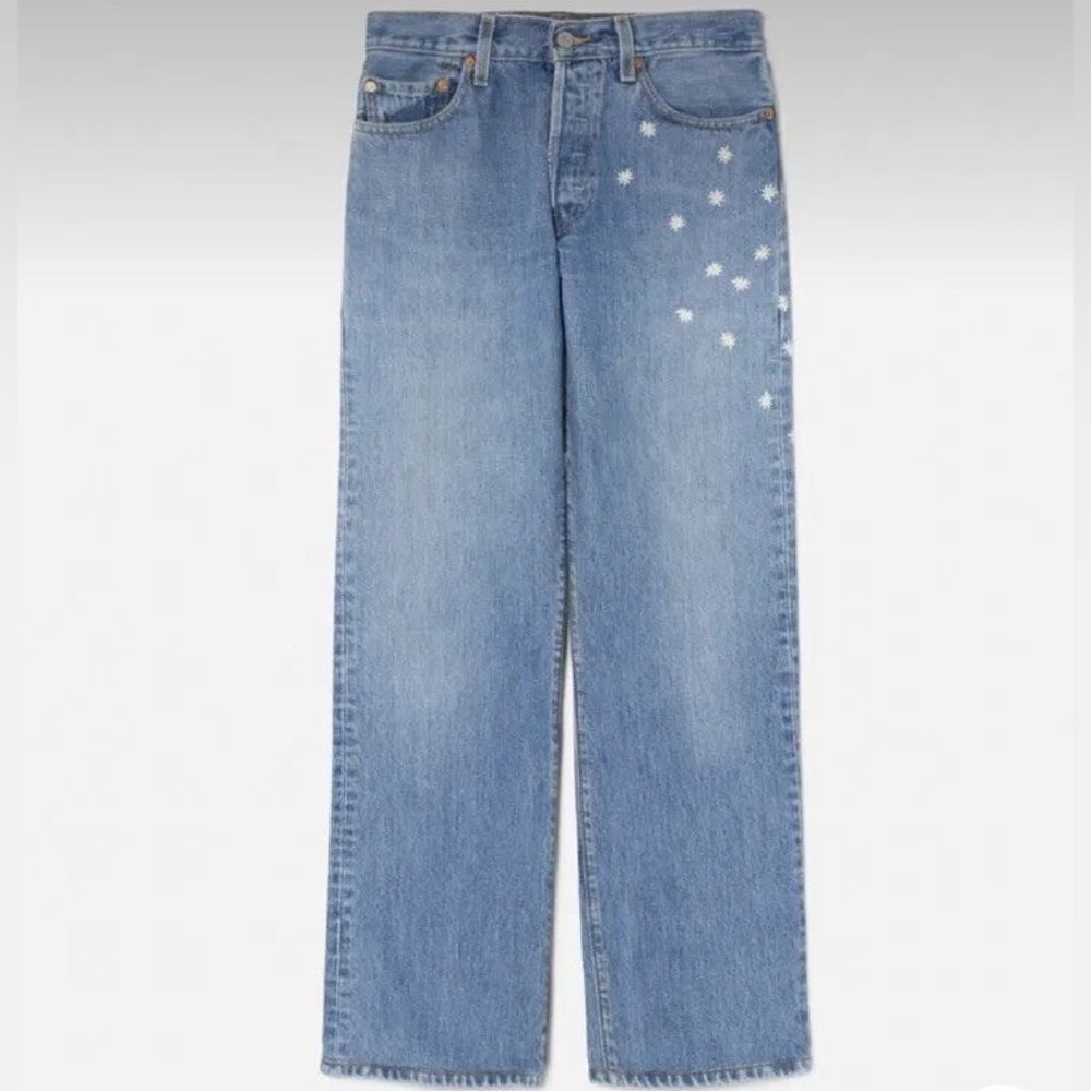 Re/Done Indigo Daisy Embroidered Recycled Denim Jeans NWT RARE!